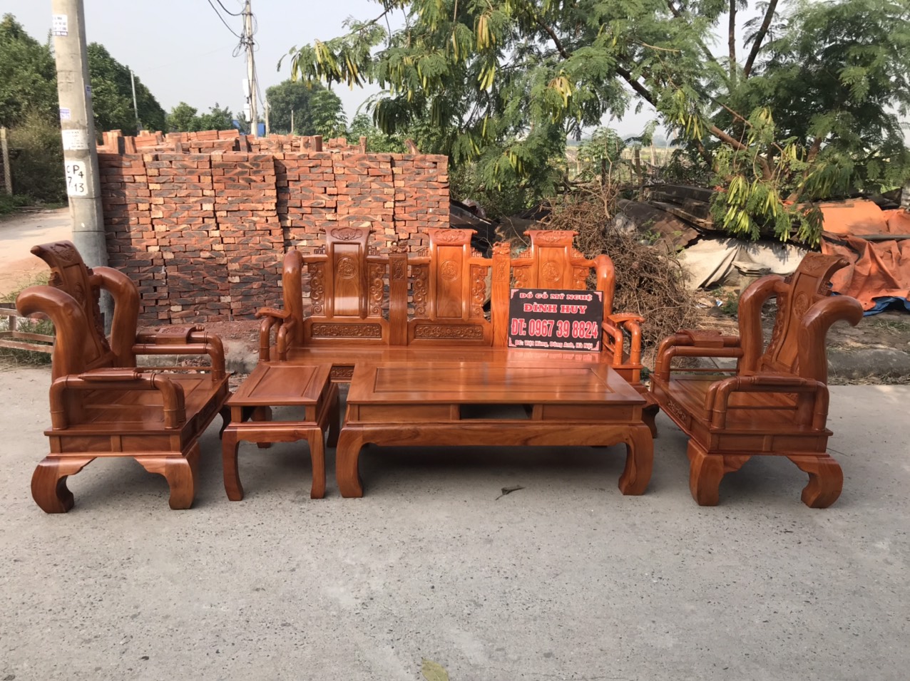 bàn ghế Tần Thủy Hoàng gỗ gõ đỏ