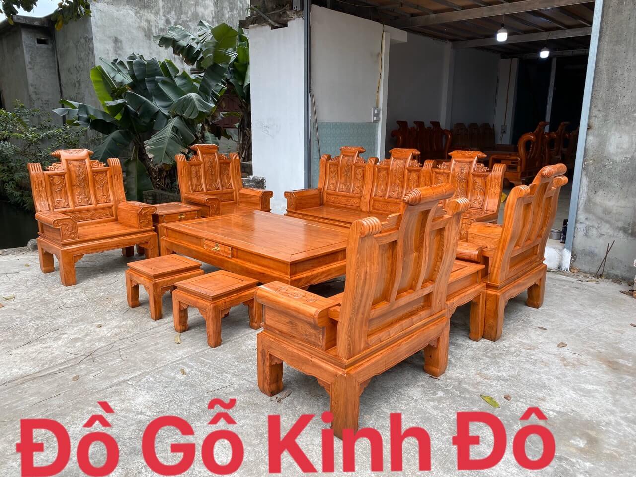 bộ bàn ghế âu á 10 món gỗ hương đá