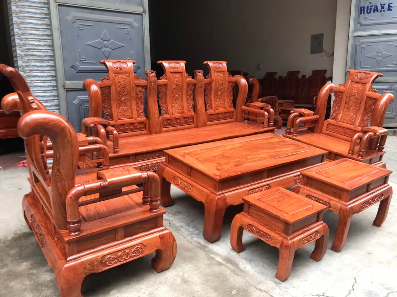 bộ bàn ghế tần thủy hoàng tay 12 gỗ hương đá